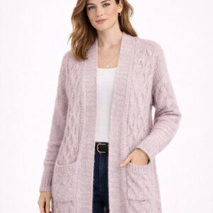 EVEREVE Blush Pink Oversized Eyelash Cable Knit Cardigan Cozy Chunky